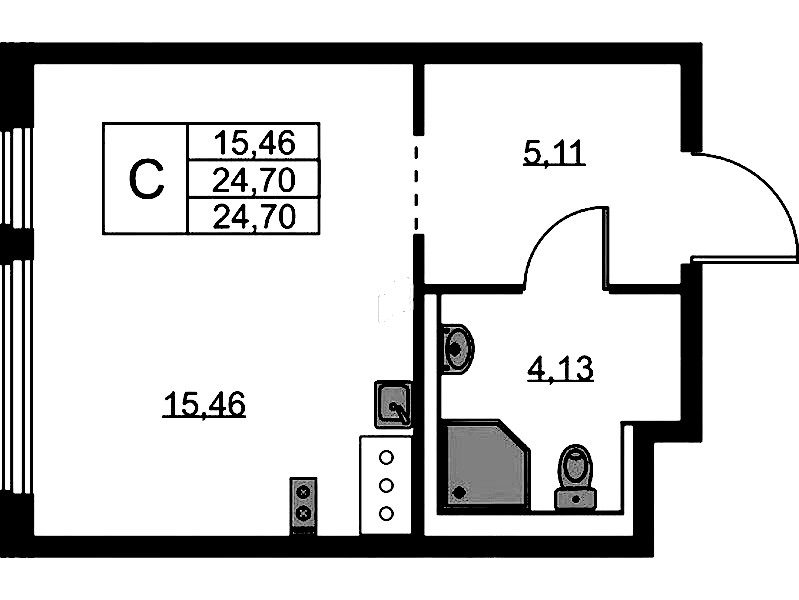 Квартира студия 24.7 м², 6/11 эт., ЖК «Новое Колпино»